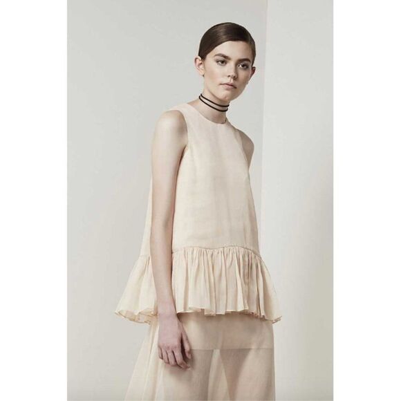 Keepsake The Label nude biscuit cream All Rise sheer sleeveless pleated blouse - Picture 1 of 7